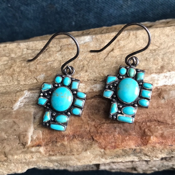 Jewelry - 🎉SALE Sterling & Turquoise Cross Earrings